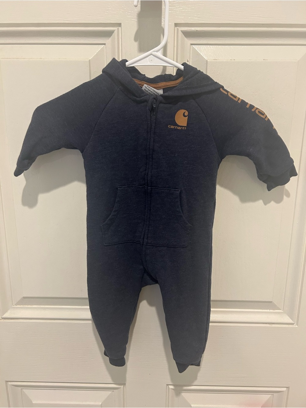 Carhartt Navy Hooded Infant Footed One-Piece with Logo Accent